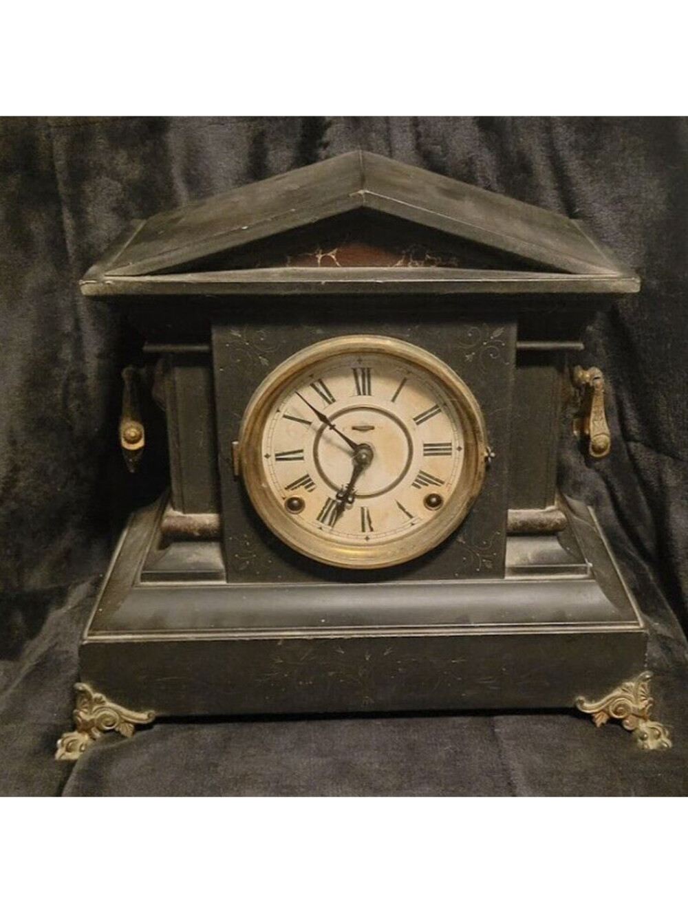 Beautiful Vintage 1900s Ingraham Interlude Wind Up Wooden Mantle Clock w/ Key